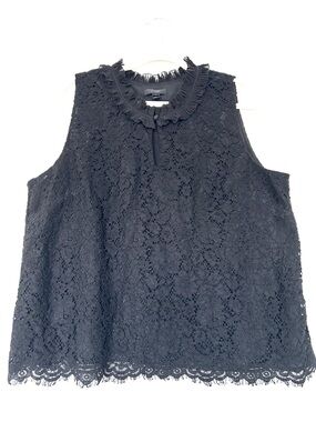 J. Crew Sleeveless Black Lace Ruffle Neck Women’s Top